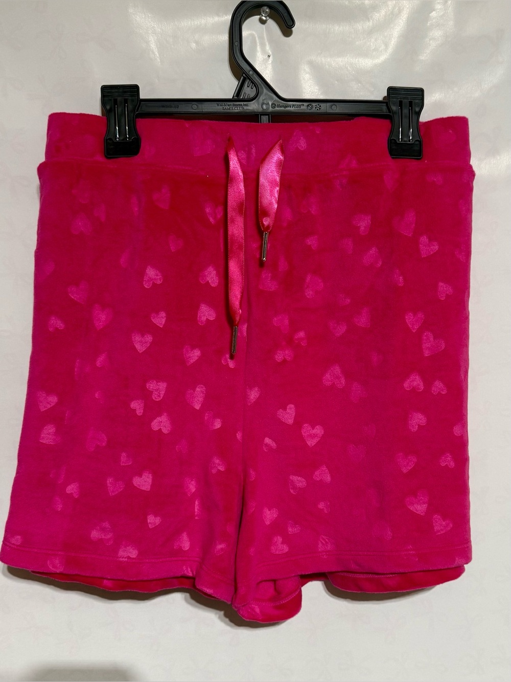 Hot Pink Heart Plush Fuzzy Shorts with Drawstring. Never Worn.